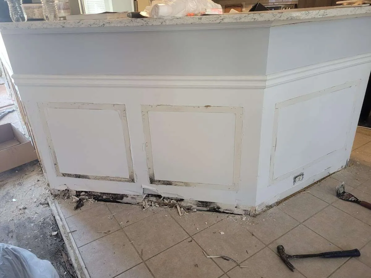 Water damage and mold on kitchen during Sewage Cleanup & Sanitation in Burlington